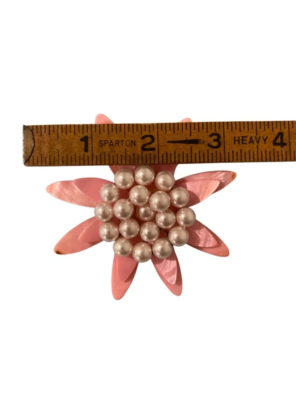 Vintage Pink Flower Brooch With Faux Pearls Retro 3" - Picture 4 of 4